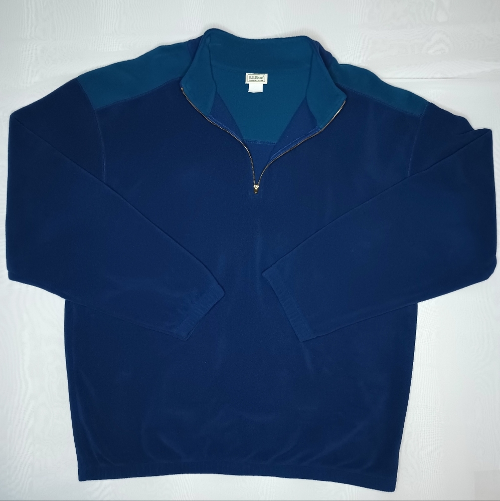 Vintage LL Bean Soft Fleece Pullover Men's XXL 1/4 Zip  1 FLAW Blue/Green